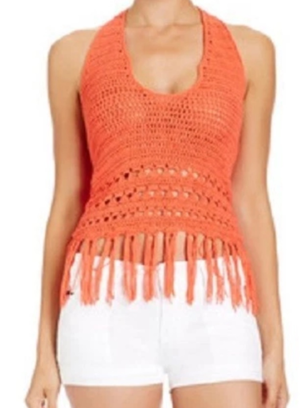 NWT bebe 2b crochet halter fringe lace top
